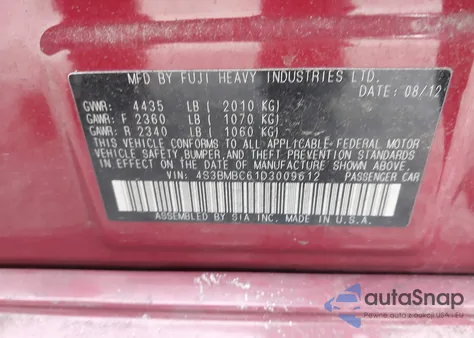 2013 Subaru Legacy 2.5I Premium из США, поврежденный, VIN 4S3BMBC61D3009612